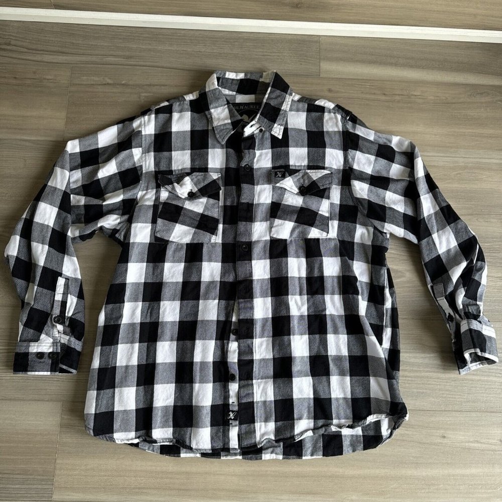 Milwaukee Leather Men's Black & White Long Sleeve Cotton Flannel Shirt Size XXL‎